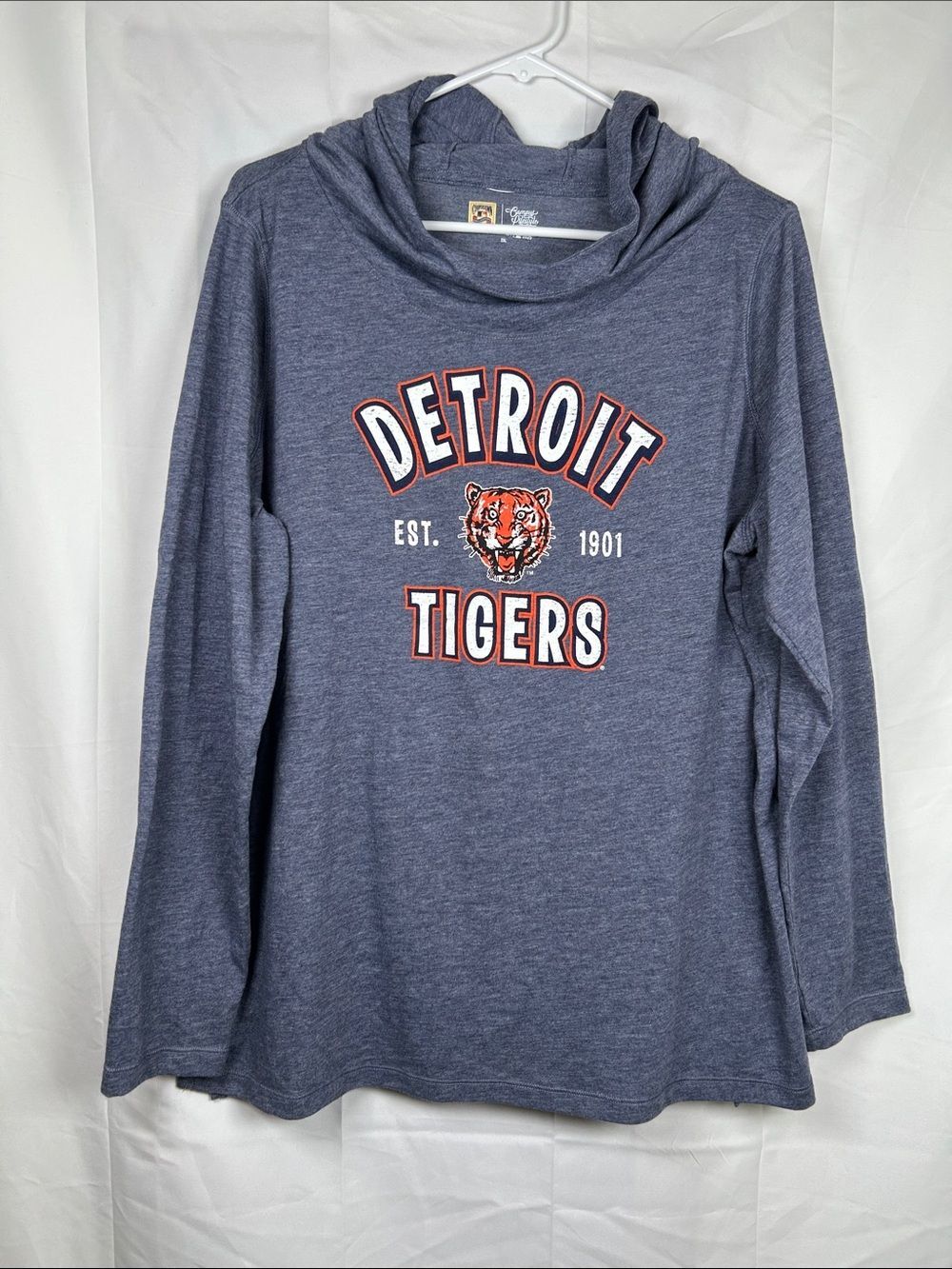 Cooperstown Detroit Tigers Hooded Long Sleeve T-Shirt Women’s 2XL Blue